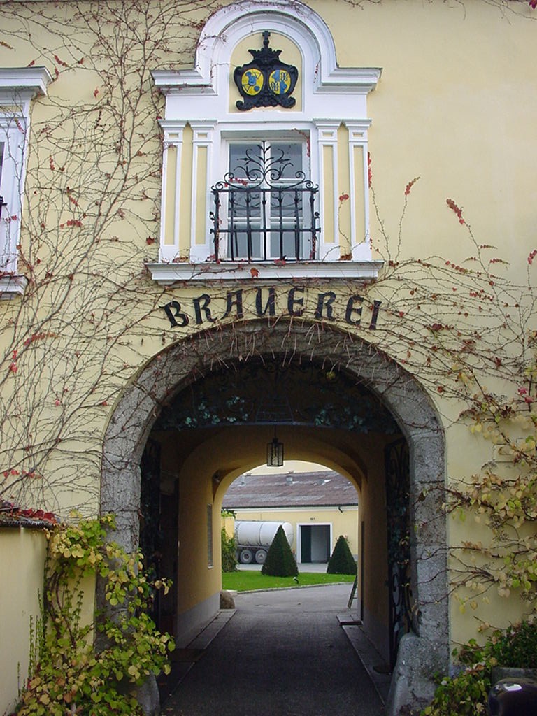 Innenhof der Brauerei Eggenberg, mit Ranken verwachsen